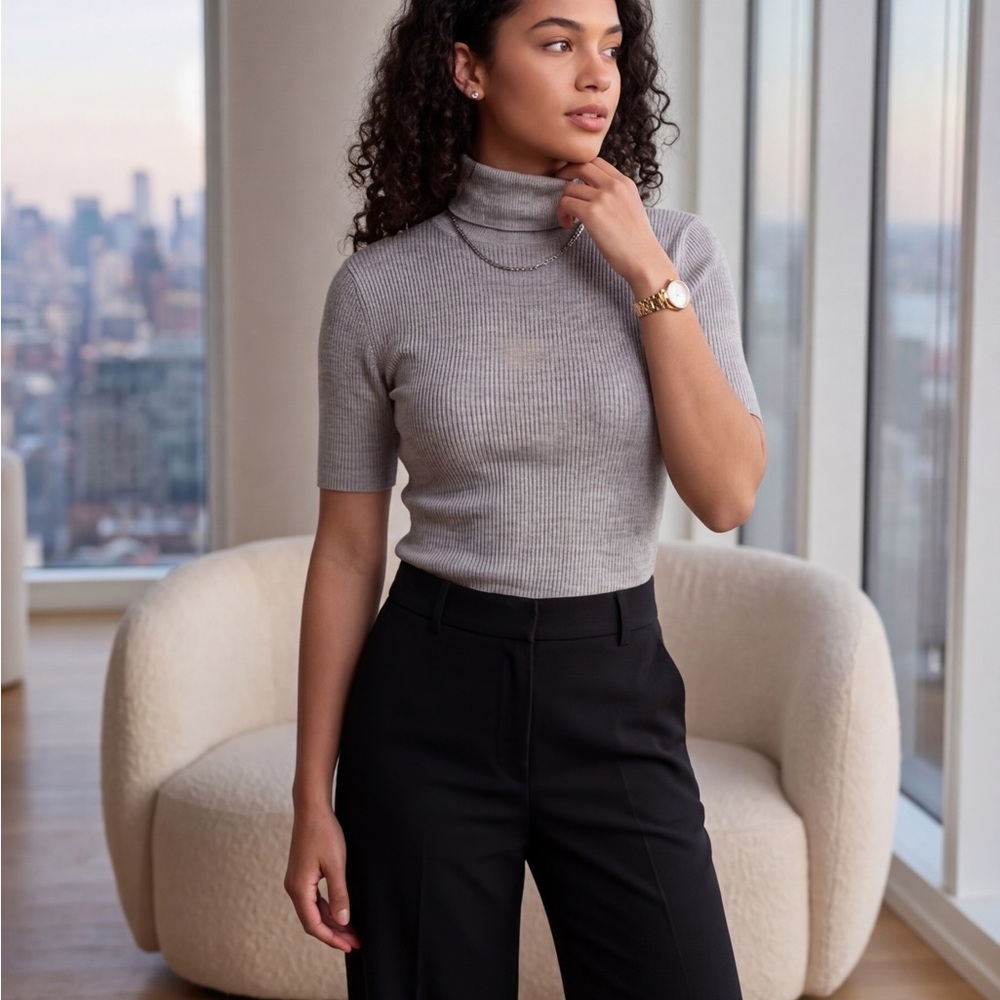 Favorite Daughter Grey Ribbed Short-Sleeve Turtleneck – Size M